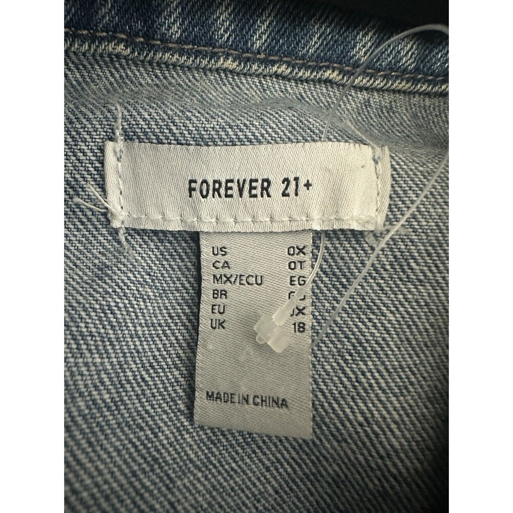Forever 21 Denim Cut Off Jacket Ladies Size 0X 100% Cotton Bling Accent - Picture 3 of 4